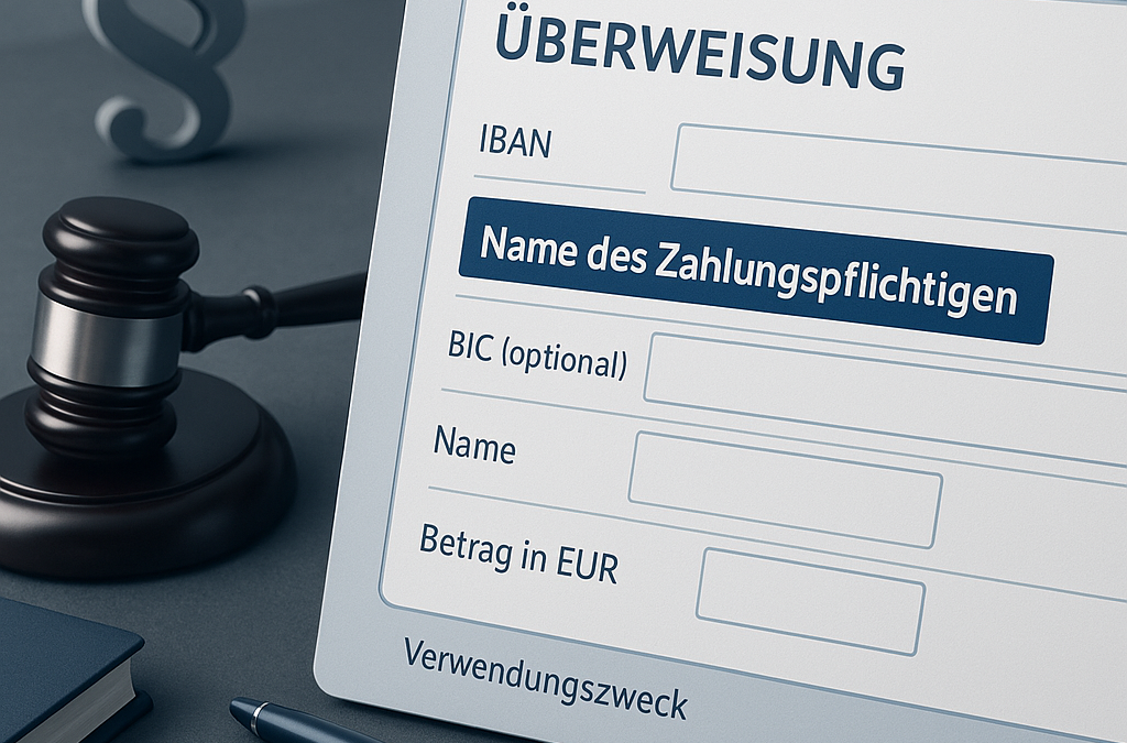 Artikelbild für einen Blogbeitrag: Pflicht zur Namensnennung bei Überweisungen Wichtige Hinweise von RKA Rechtsanwälte